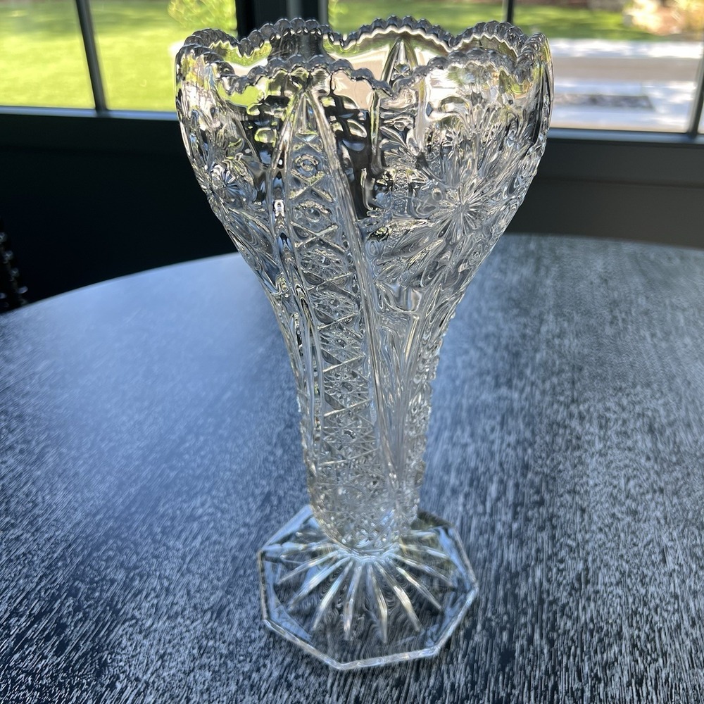 Vintage Imperial Glass LA ROCHELLE Vase Hobstar Cosmos Flower 12" Elegant 1940's